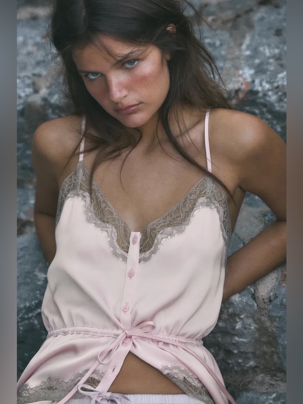 Zara Delicate Lace-Trim Pink Satin Cami